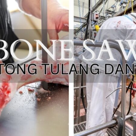 Mesin pemotong tulang sedang digunakan untuk memisahkan bagian tulang dan daging dengan tepat