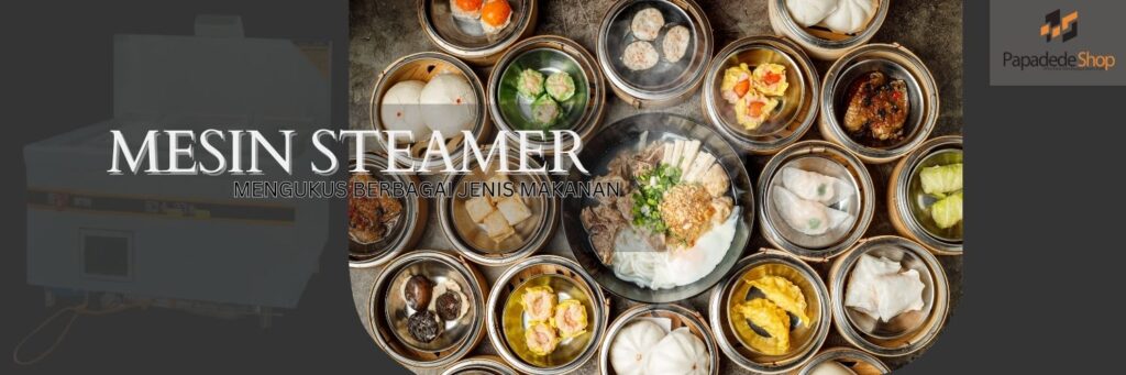 Mesin Steamer: Alat untuk mengukus makanan dengan cara yang sehat dan praktis. Mesin ini menggunakan uap panas untuk memasak makanan, menjaga nutrisi dan tekstur makanan tetap terjaga. Cocok digunakan untuk mengukus sayuran, ikan, daging, atau hidangan lain secara cepat dan efisien