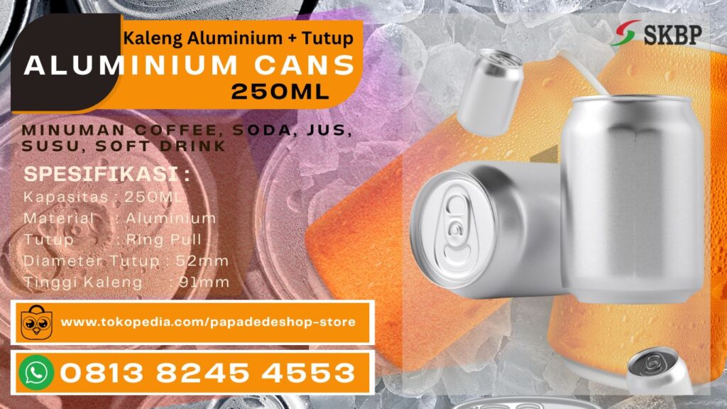 kaleng aluminium kapasitas 250ml, kopi, soda, jus, susu dan minuman