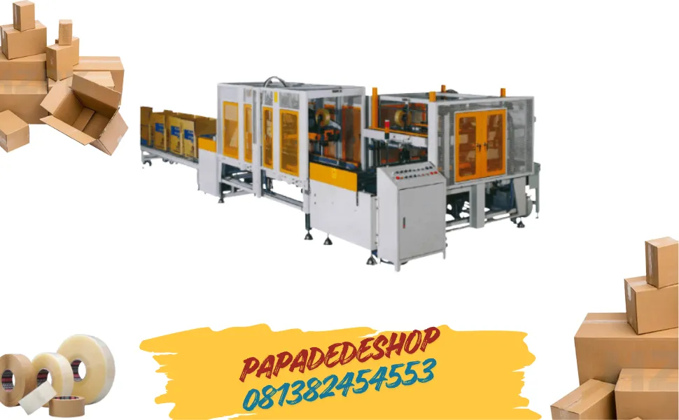 Jual Mesin Lakban Kardus Pita Penyegel Kotak Automatic Random Flap Carton Sealing Machine EC-705AA + EC-706AA