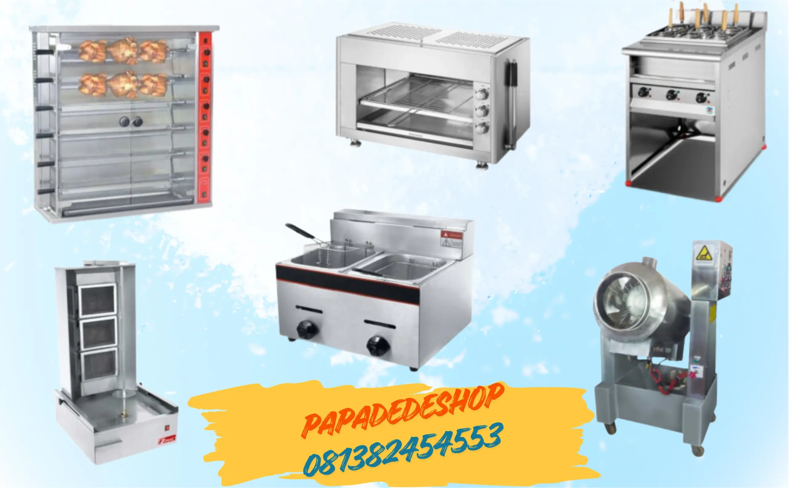 jual mesin cooking presto, kompor, panggangan, penggorengan untuk umkm dan industri stainless steel dari PAPADEDESHOP Indonesia di jakarta
