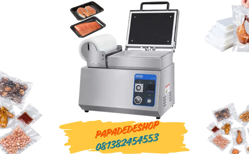 Jual Mesin Vacuum Sealer Pengemas otomatis Tray Sealers Vacuum Film Skin Thermoforming Packaging Sealing Machine HVT-240TS
