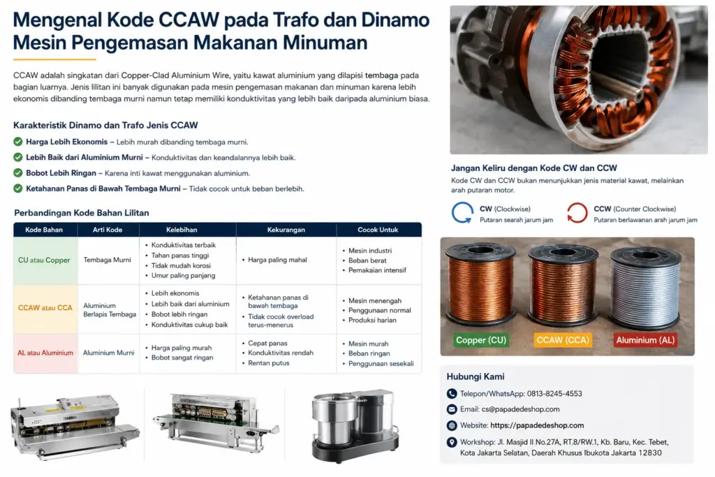 Mengenal Kode CCAW pada Trafo atau Dinamo Mesin Pengemasan dan Pengolahan Makanan Minuman